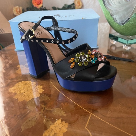 Lanvin Paris women’s platform wedges crystal embellished front sandals s… - Picture 16 of 16